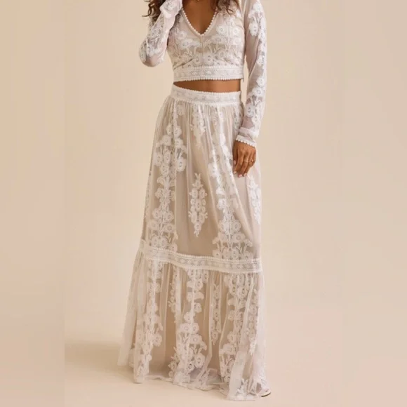 Arissa Embroidered Maxi Skirt in Navy - Picture 2 of 14